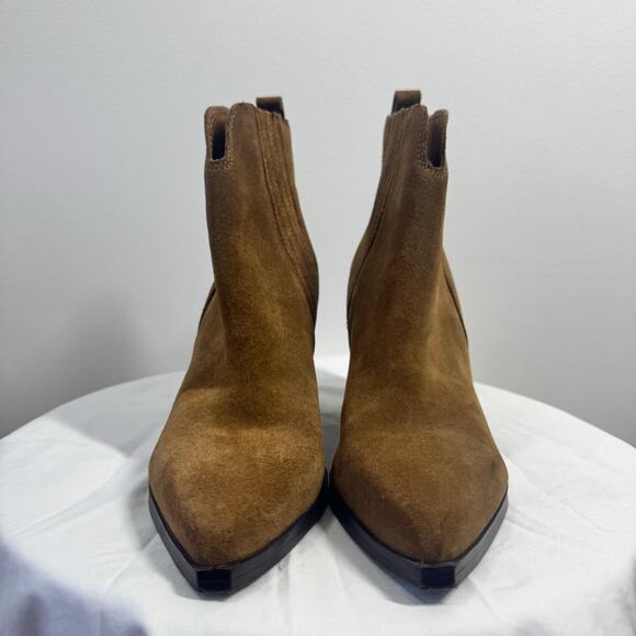 Marc Fisher Maree Boot Women 8M Brown Caramel Suede Ankle Heel Bootie Western - Picture 3 of 6
